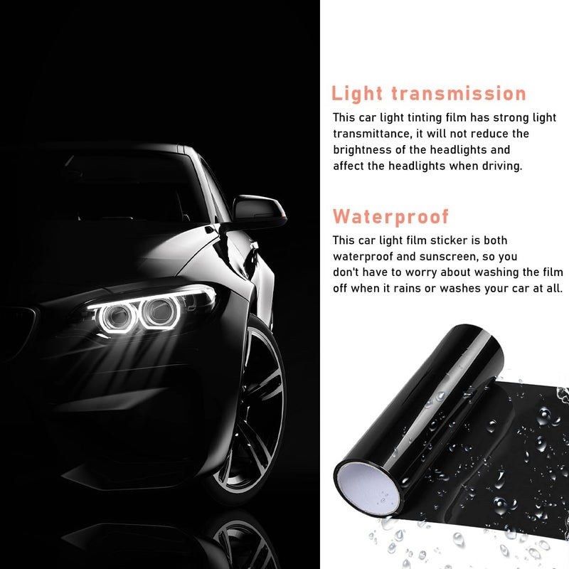 KVAEY Car Light Tint Film, 12×48 Inch Tint Vinyl Wrap Film Roll with Squeegee and Cutter, Self-Adhesive Film Sticker for Car Headlights Tail Lights Fog Lights, Car Accessories - Image 4